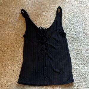 Black tank top V down the front